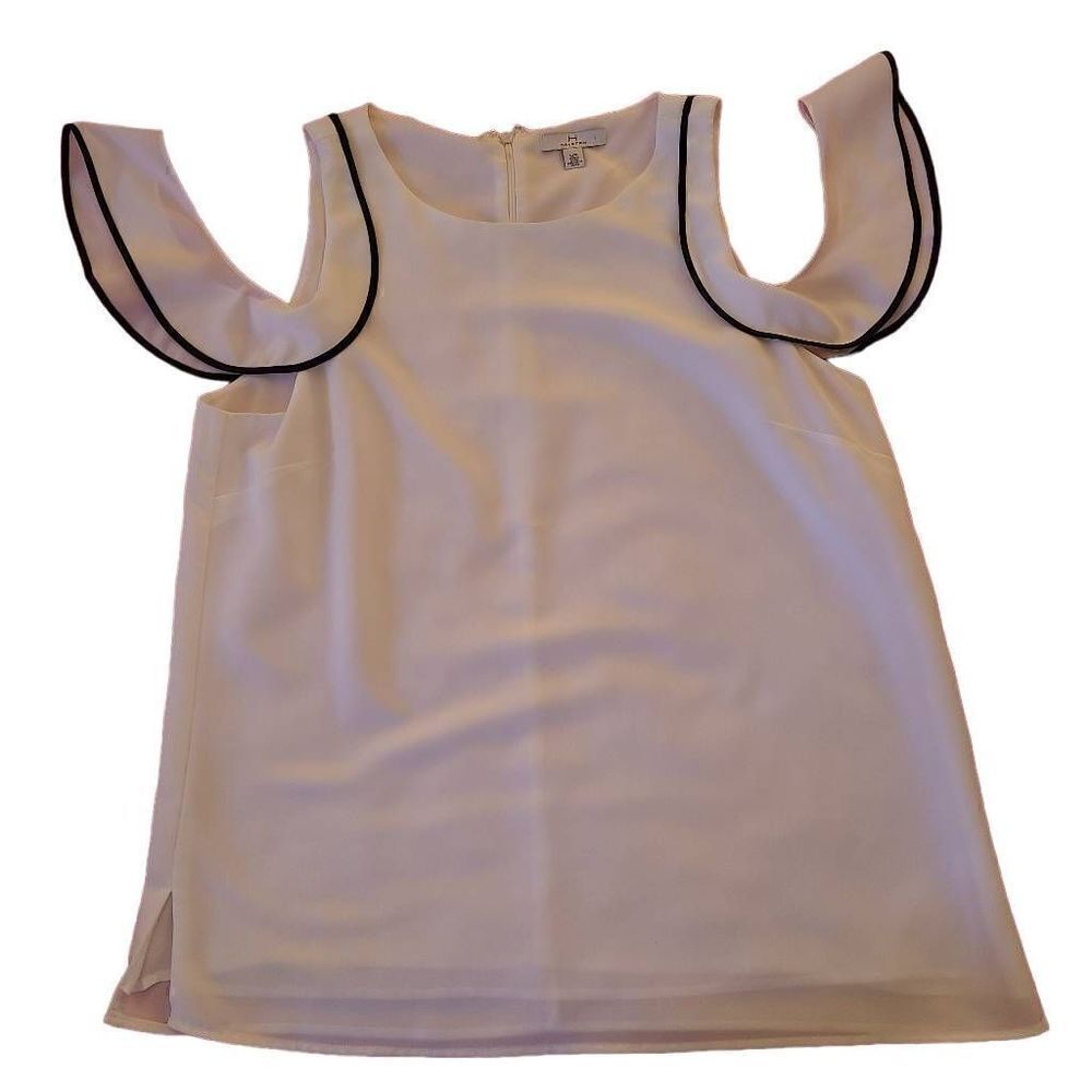 H Halston Womens White Black Cold Shoulder Blouse Large
